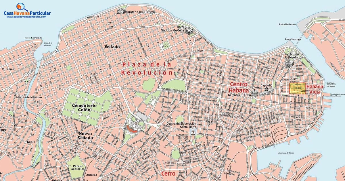 karta över gatorna i gamla Havanna Kuba