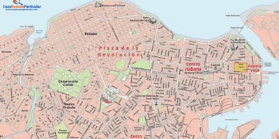 Karta över gatorna i gamla Havanna Kuba